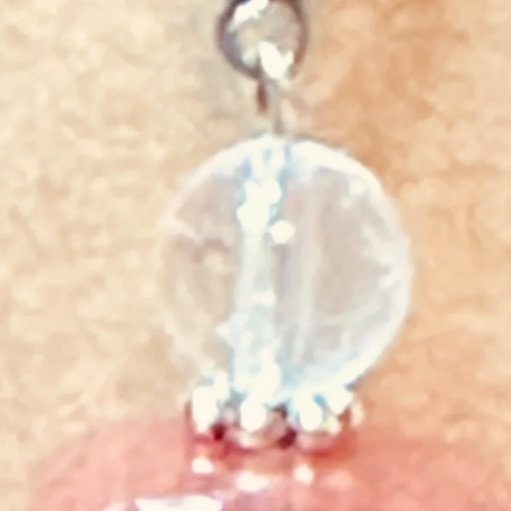 Stainless Steel Wide Hook Earrings Cherry Quartz & Clear Quartz Handmade - Picture 4 of 15